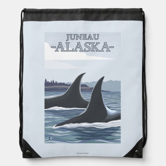 Orca Whales #1 - Juneau, Alaska Drawstring Bag (Front)