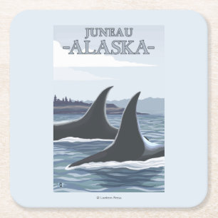 Orca Whales #1 - Juneau, Alaska Square Paper Coaster