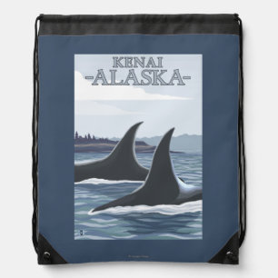 Orca Whales #1 - Kenai, Alaska Drawstring Bag