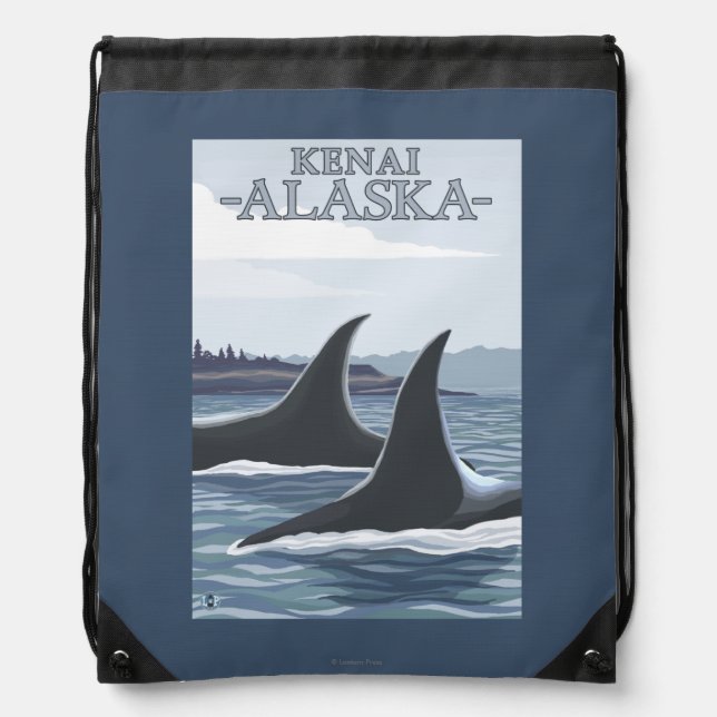 Orca Whales #1 - Kenai, Alaska Drawstring Bag (Front)