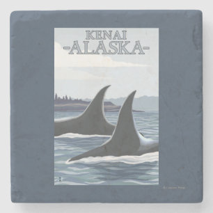 Orca Whales #1 - Kenai, Alaska Stone Coaster