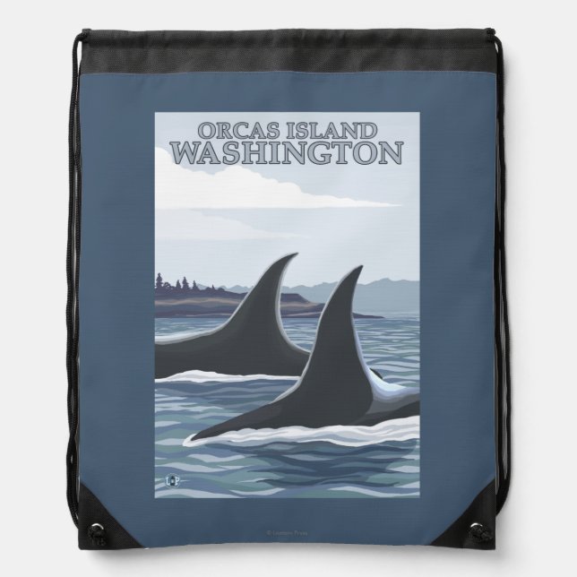 Orca Whales #1 - Orcas Island, Washington Drawstring Bag (Front)