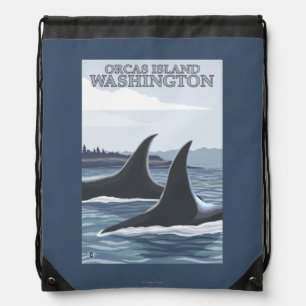 Orca Whales #1 - Orcas Island, Washington Drawstring Bag