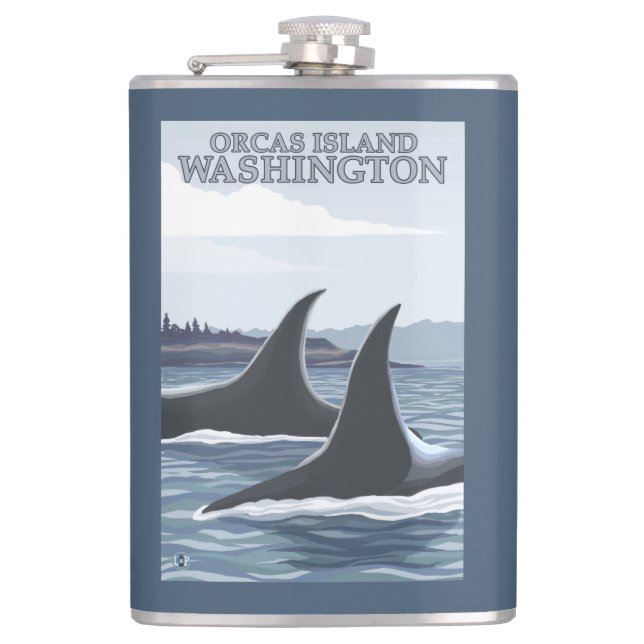Orca Whales #1 - Orcas Island, Washington Flask (Front)