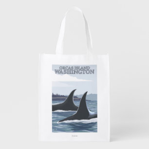 Orca Whales #1 - Orcas Island, Washington Reusable Grocery Bag