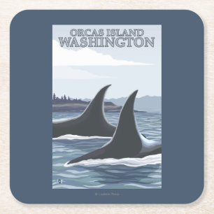 Orca Whales #1 - Orcas Island, Washington Square Paper Coaster