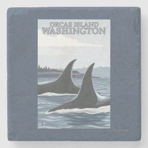 Orca Whales #1 - Orcas Island, Washington Stone Coaster