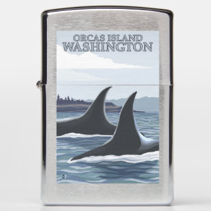 Orca Whales #1 - Orcas Island, Washington Zippo Lighter