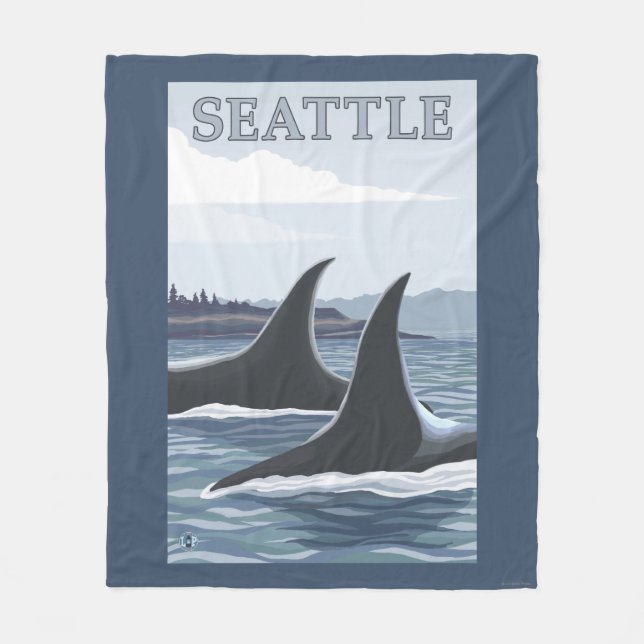 Orca Whales #1 - Seattle, Washington Fleece Blanket (Front)