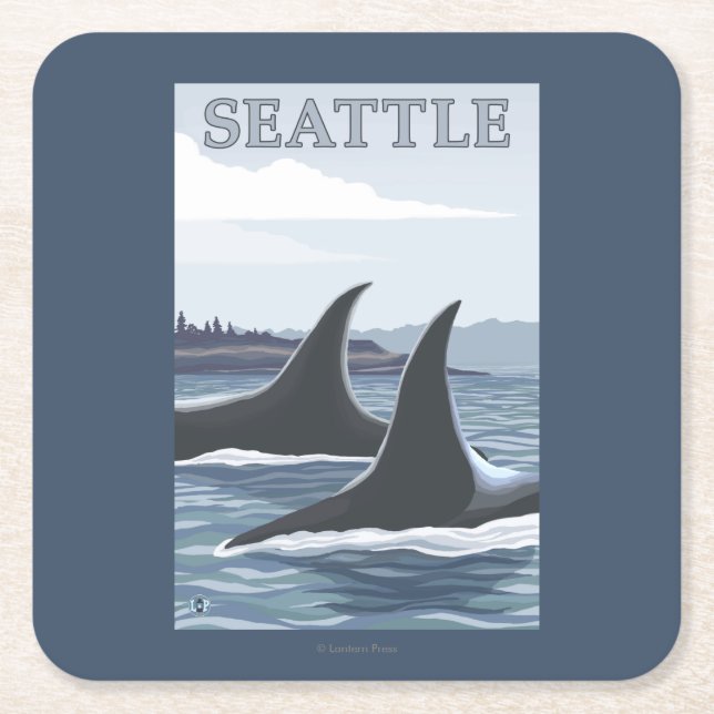 Orca Whales #1 - Seattle, Washington Square Paper Coaster (Front)