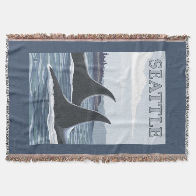 Orca Whales #1 - Seattle, Washington Throw Blanket (Front)