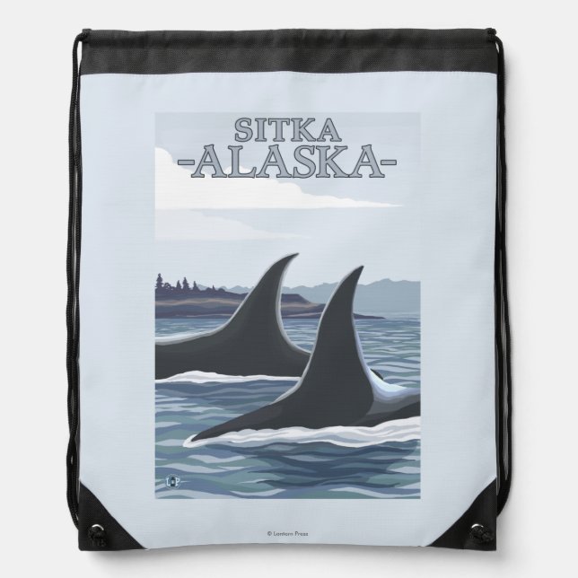 Orca Whales #1 - Sitka, Alaska Drawstring Bag (Front)