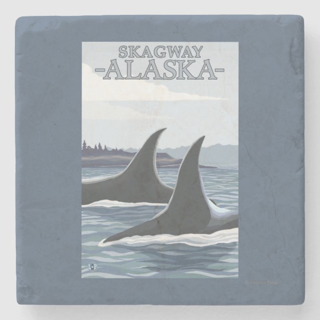 Orca Whales #1 - Skagway, Alaska Stone Coaster (Front)