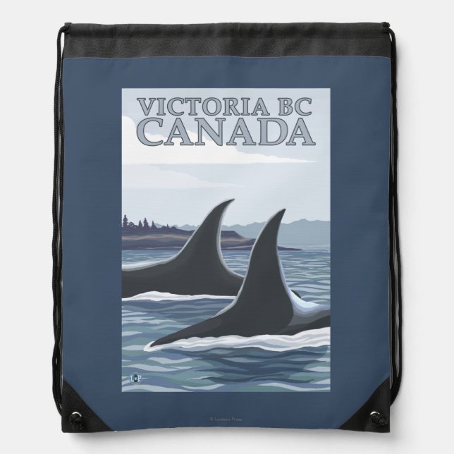 Orca Whales #1 - Victoria, BC Canada Drawstring Bag (Front)