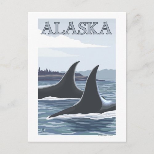 Orca Whales 1_ Vintage Travel Poster Postcard