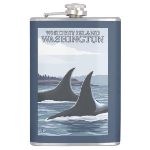 Orca Whales #1 - Whidbey, Washington Hip Flask