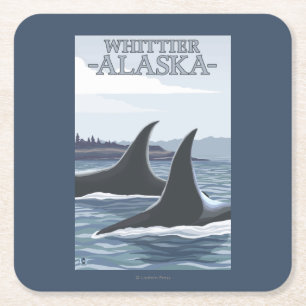 Orca Whales #1 - Whittier, Alaska Square Paper Coaster