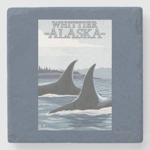 Orca Whales #1 - Whittier, Alaska Stone Coaster