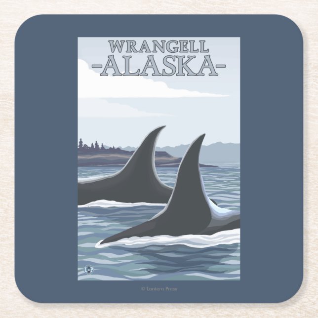 Orca Whales #1 - Wrangell, Alaska Square Paper Coaster (Front)