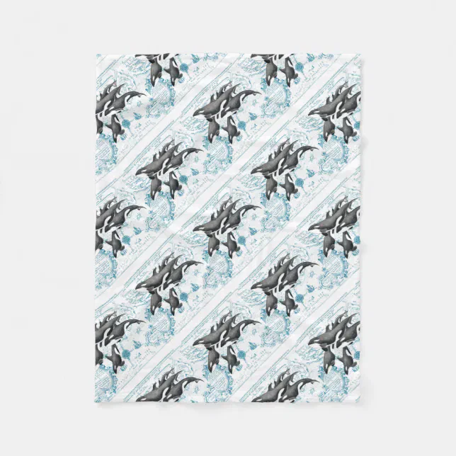Orca whales ancient blue fleece blanket Zazzle