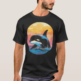 Orca Whales Breaking At Sunset By The Sea T-Shirt