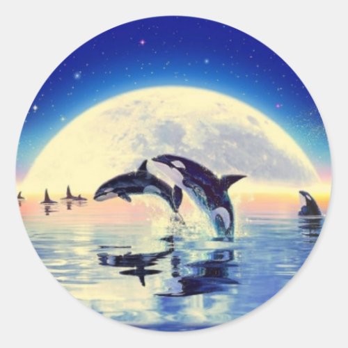 Orca Whales Classic Round Sticker