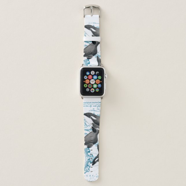 Orca whales family ancient blue apple watch band (Front)