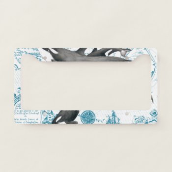 Orca Whales Family Ancient Blue License Plate Frame by EveyArtStore at Zazzle