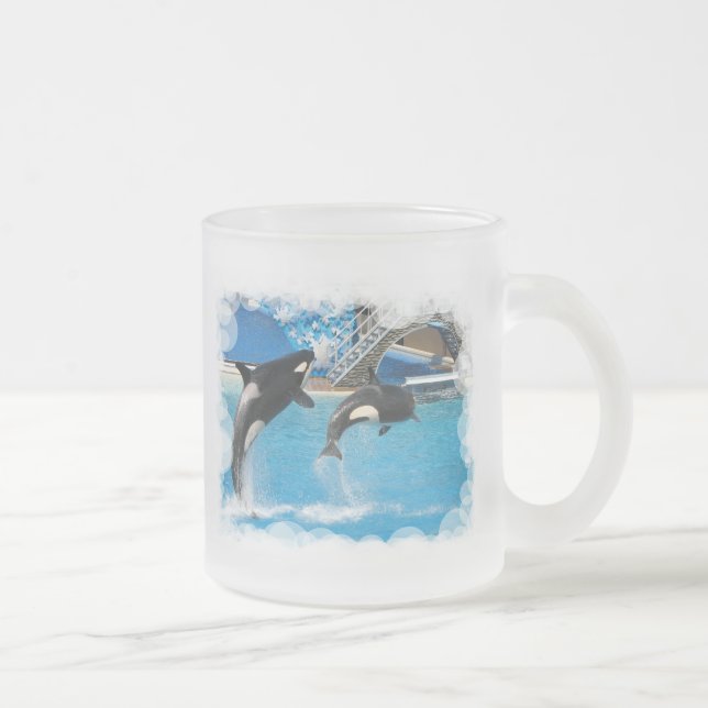 Orca Whales Glass Coffee Mug (Right)