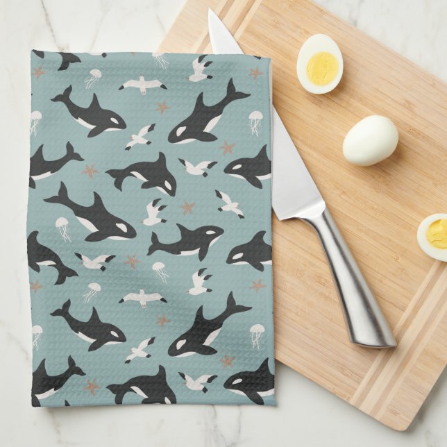 Orca Whales Kitchen Towel (Quarter Fold)