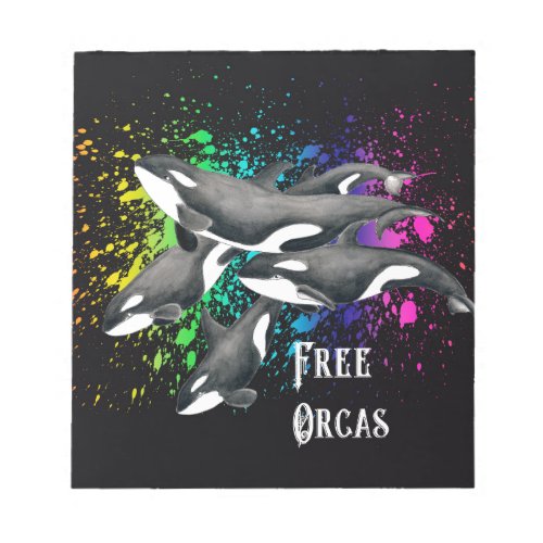 Orca Whales Watercolor Splash Black Notepad