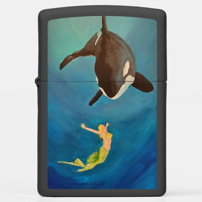 Orca with Mermaid Zippo Lighter (Front)