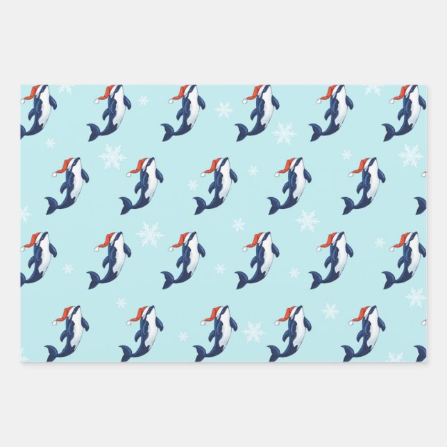 Orca with snowflakes wrapping paper sheets (Front)