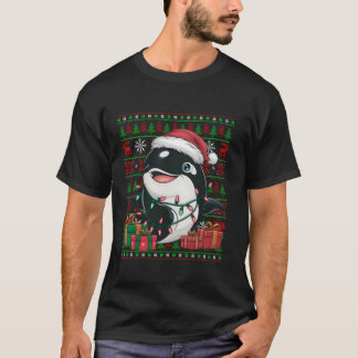 Orca Xmas Lights Ugly Santa Hat Orca Christmas T S T-Shirt