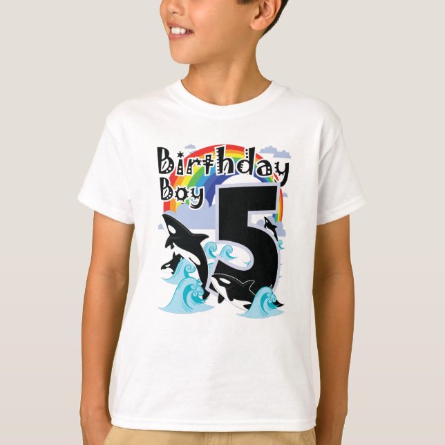 Orcas 5 Birthday Boy & Orca Killer Whale as Party T-Shirt (Front)