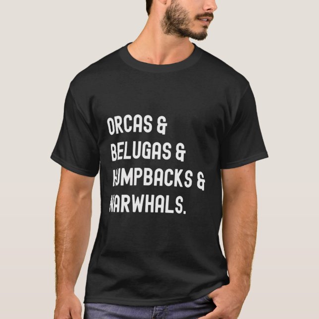 Orcas Belugas Humpbacks Narwhals Whale Retro Art T-Shirt (Front)
