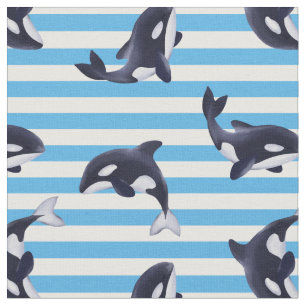 Orcas / blue stripes fabric