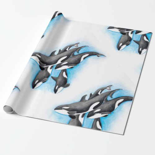 orcas in blue wrapping paper