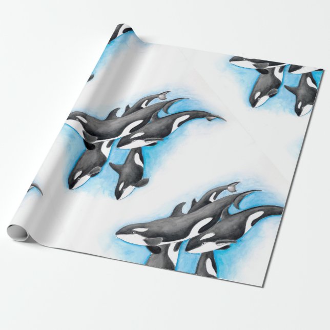 orcas in blue wrapping paper (Unrolled)