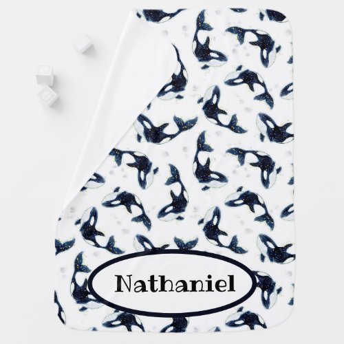 Orcas Killer Whales Custom Name Baby Blanket