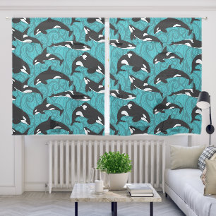 Orcas Killer Whales in the Ocean Patterned Sheer Curtains