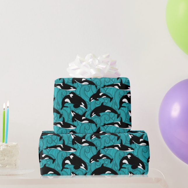 Orcas Killer Whales in the Ocean Patterned Wrapping Paper (Party Gifts)