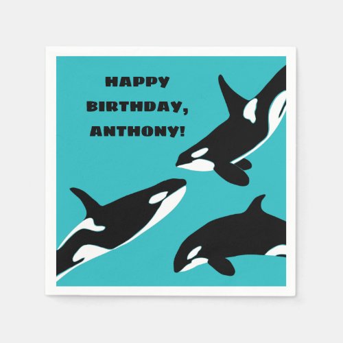Orcas Killer Whales Teal Blue Birthday Party Napkins