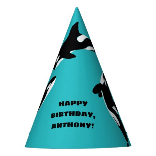 Orcas Killer Whales Teal Blue Birthday Party Party Hat