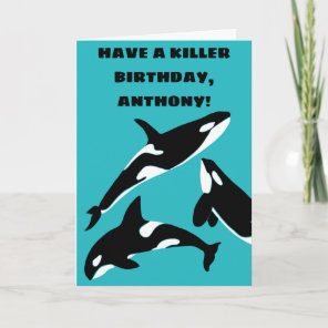 Orcas Killer Whales Teal Blue Personalized Card