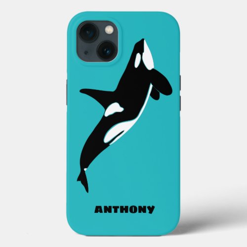 Orcas Killer Whales Teal Blue Personalized iPhone 13 Case