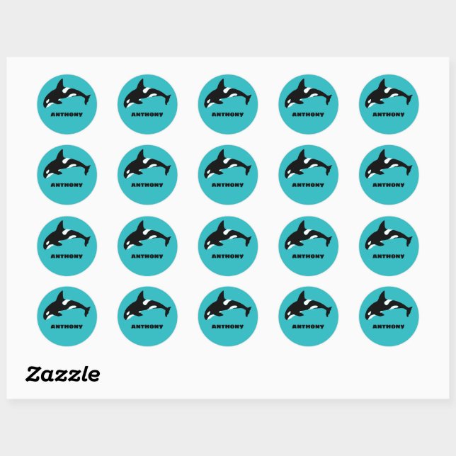 Orcas Killer Whales Teal Blue Personalized Classic Round Sticker (Sheet)