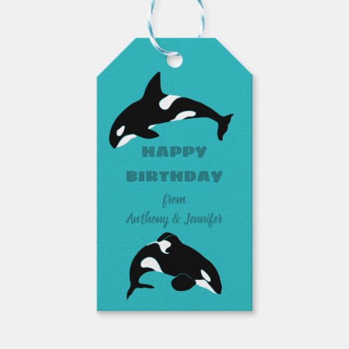 Orcas Killer Whales Teal Blue Personalized Gift Tags