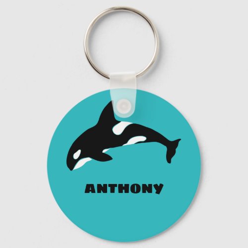 Orcas Killer Whales Teal Blue Personalized Keychain