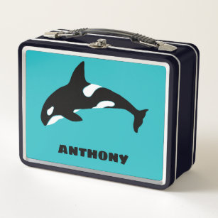 Orcas Killer Whales Teal Blue Personalized Metal Lunch Box